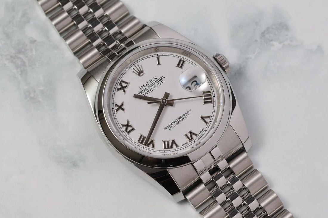 Classic Date Watch, White Gold Tone, Steel, White, 36 mm