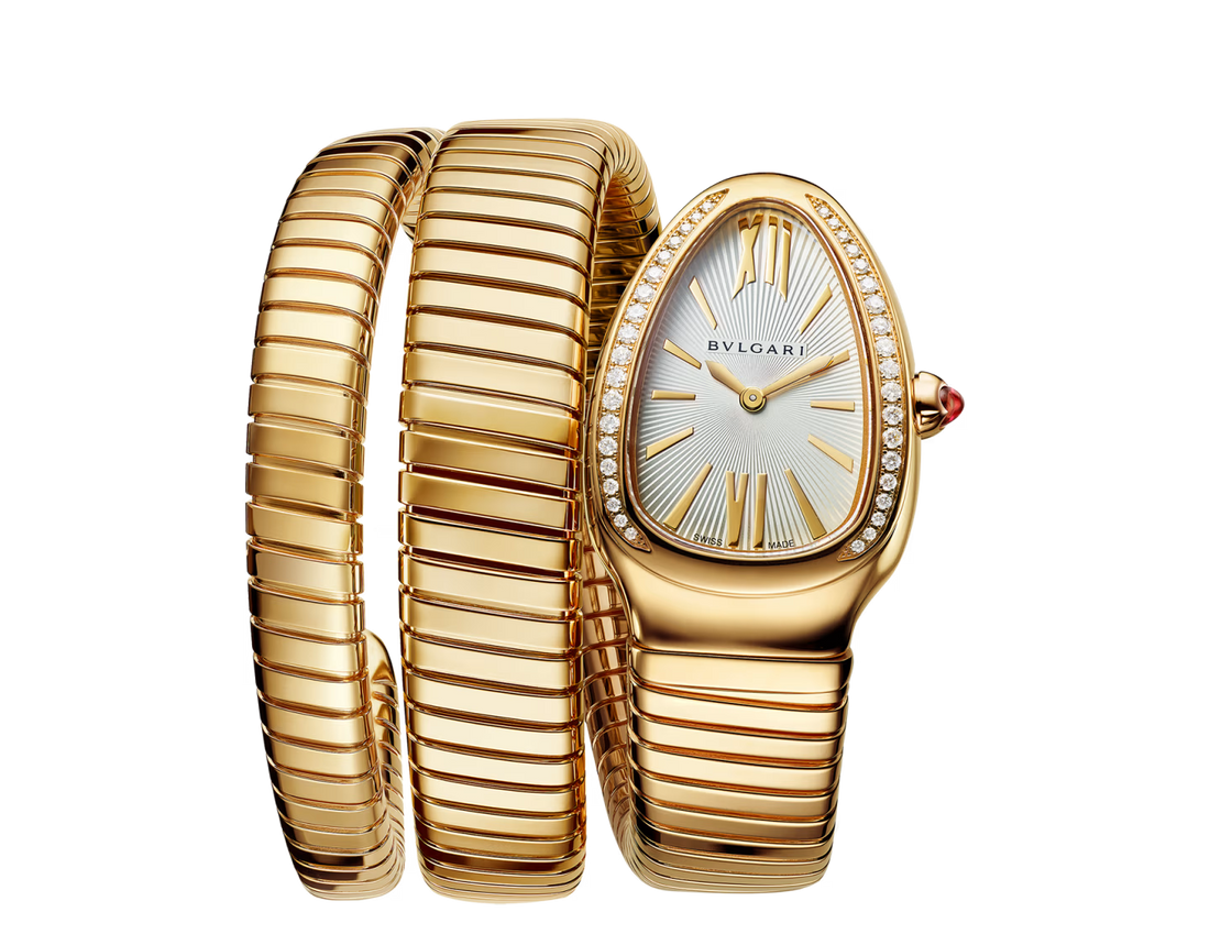 Coiled Band Watch, Yellow Gold Tone, Stone-Set, 35 mm, Size S