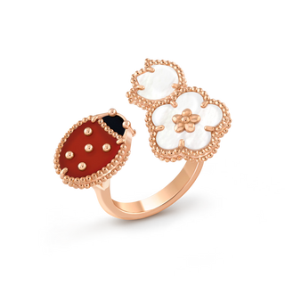Butterfly Motif Ring, Rose Gold Tone, Onyx