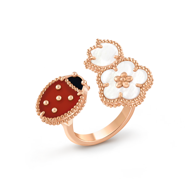 Butterfly Motif Ring, Rose Gold Tone, Onyx