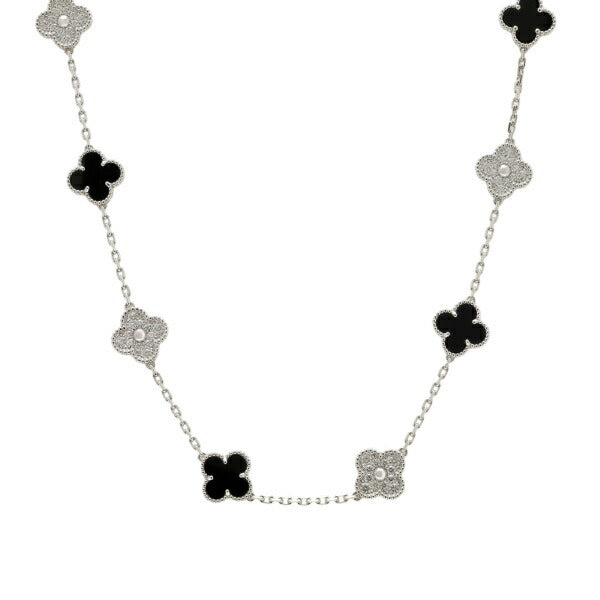 Quatrefoil Long Necklace, 20 Motifs, Rose Gold Tone, Malachite