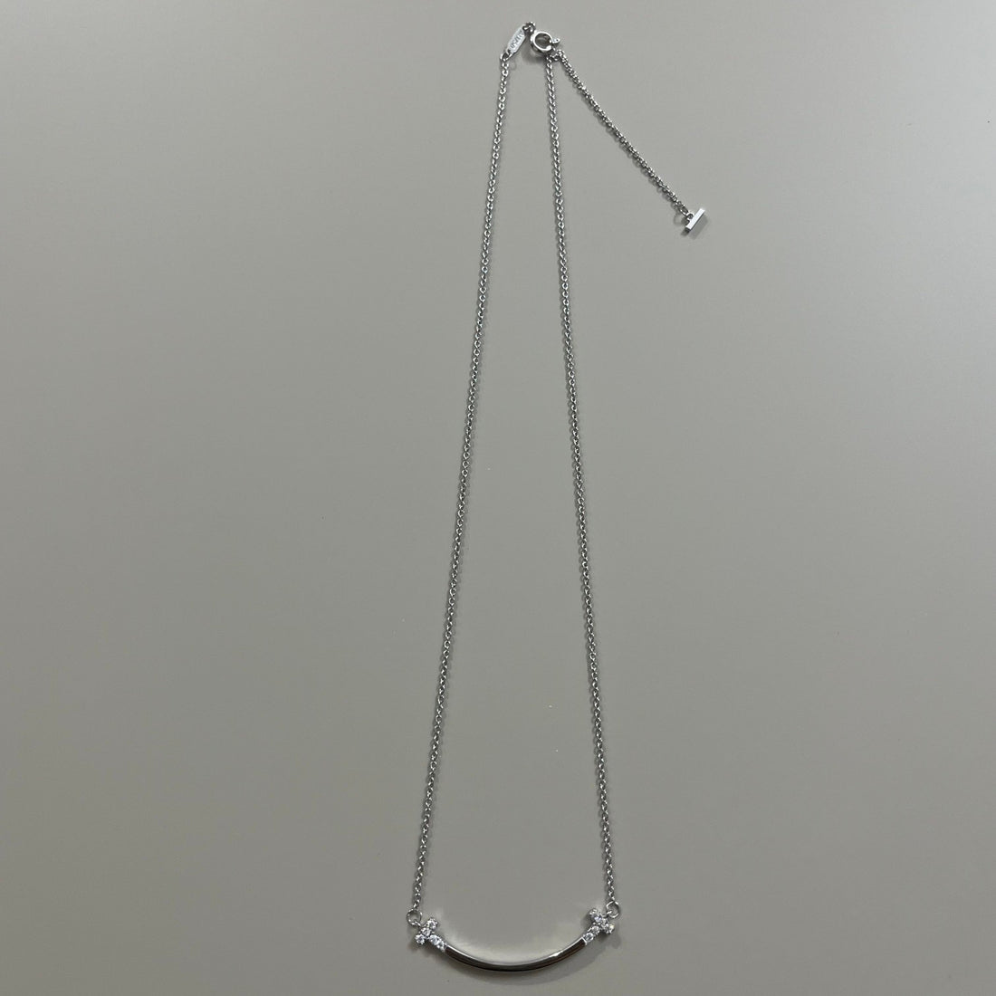 Smile Bar Pendant Necklace, White Gold Tone