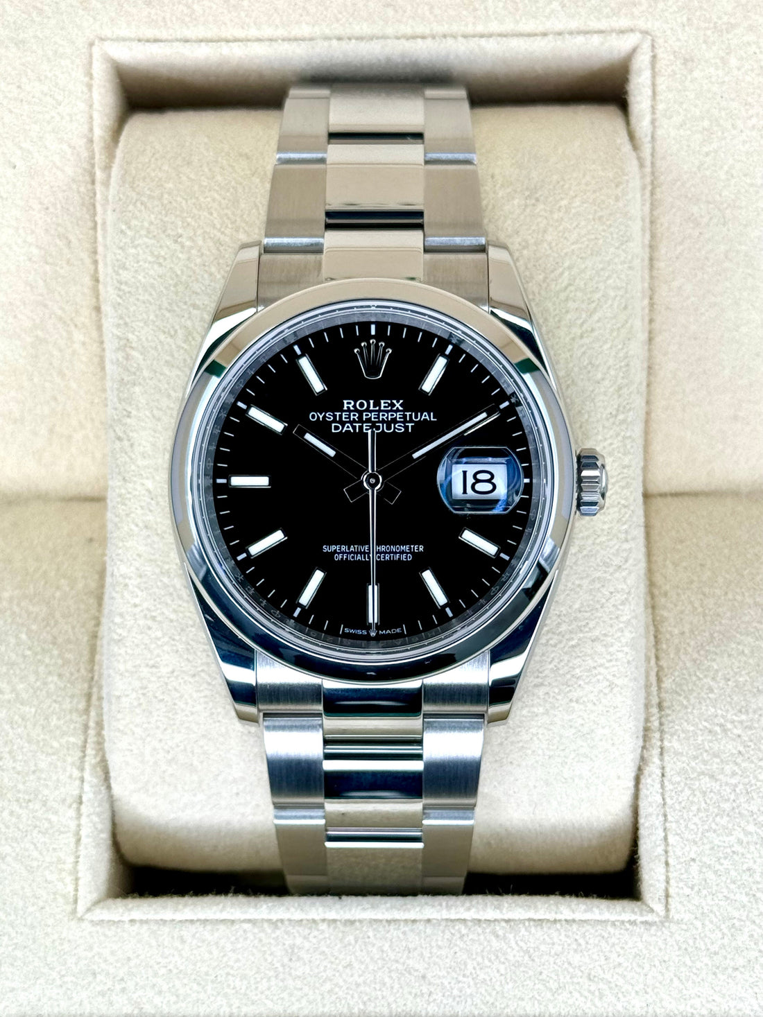Classic Date Watch, White Gold Tone, Steel, White, 36 mm