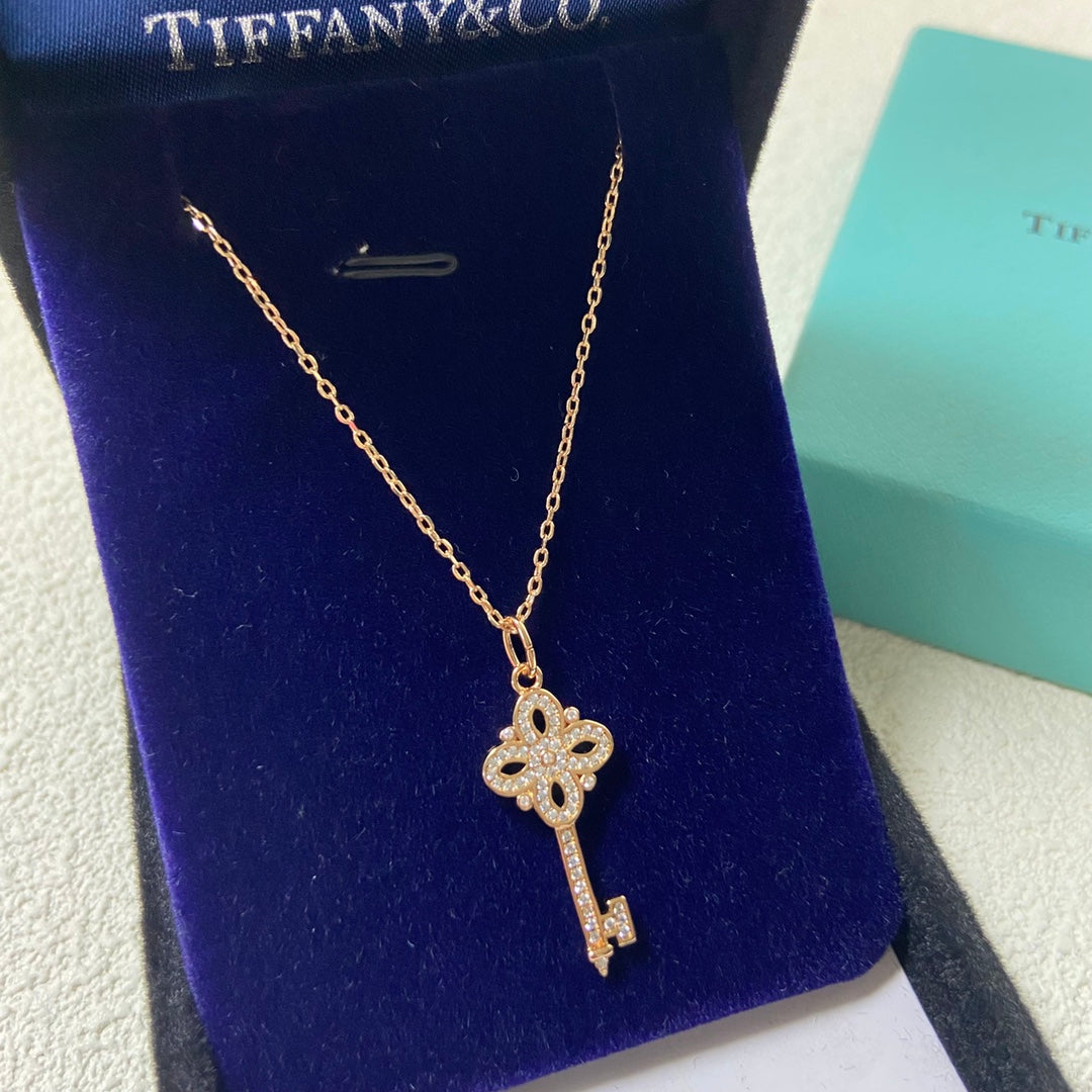 Key Pendant Necklace, Rose Gold Tone
