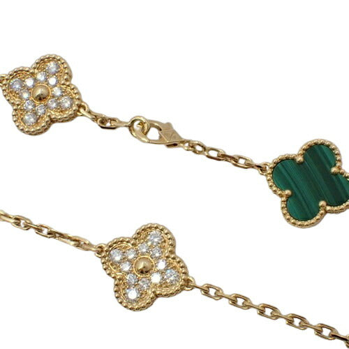 Quatrefoil Long Necklace, 20 Motifs, Rose Gold Tone, Malachite