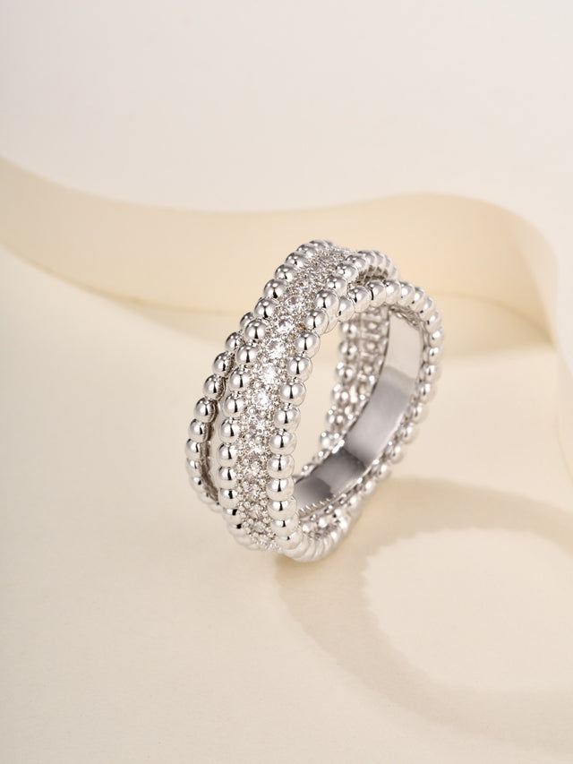 Beaded Band Ring, Stone-Set, White Gold Tone