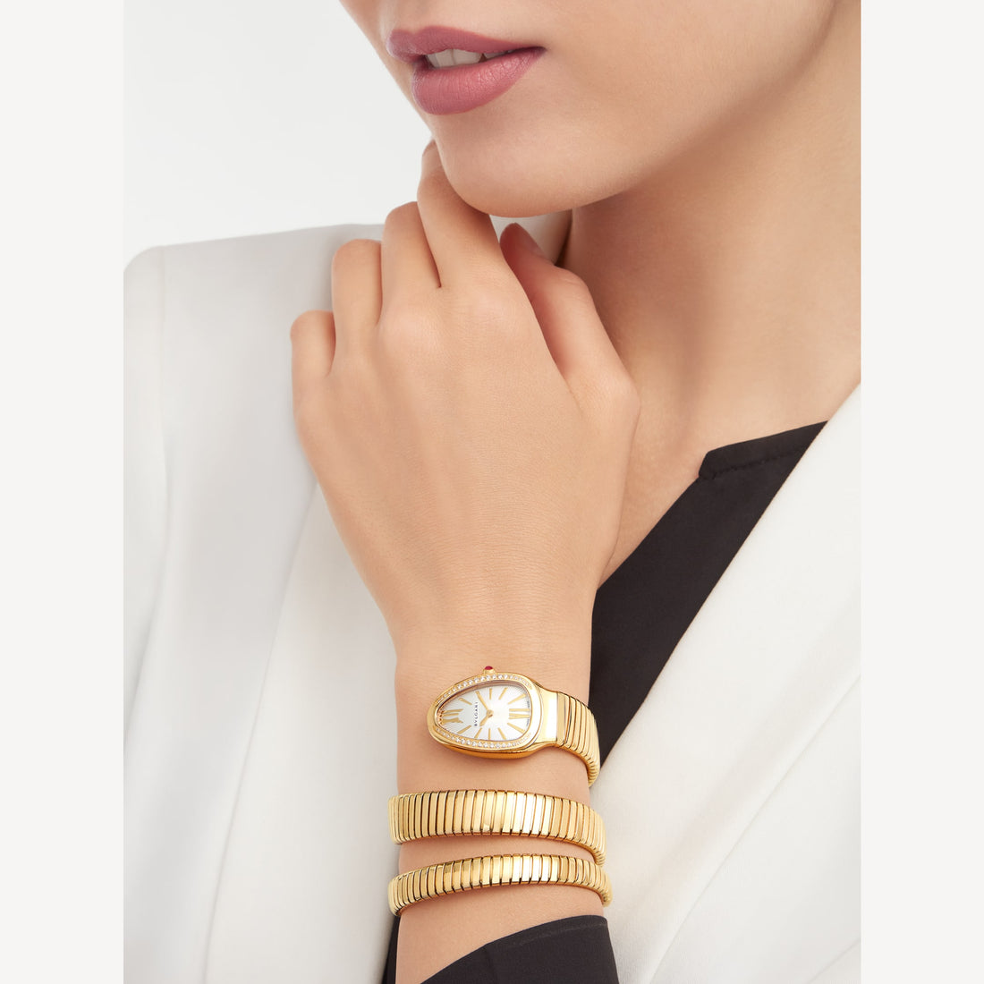 Coiled Band Watch, Yellow Gold Tone, Stone-Set, 35 mm, Size S
