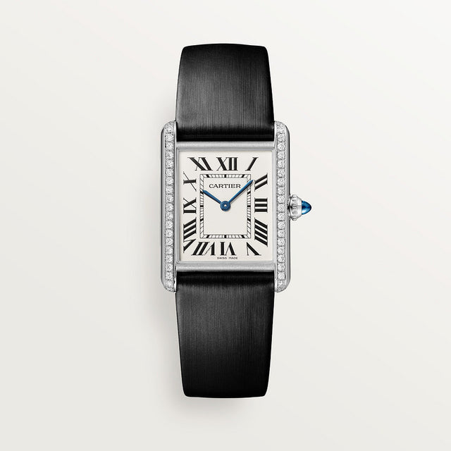Rectangular Case Watch, White Gold Tone, Stone-Set, White, Large Model