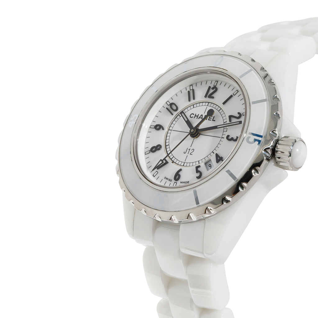 Ceramic Round Watch, White Gold Tone, White, 33MM