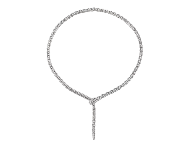 Snake-Scale Necklace, White Gold Tone, Stone-Set