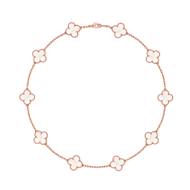 Quatrefoil Pendant Necklace, 10 Motifs, Rose Gold Tone, Malachite