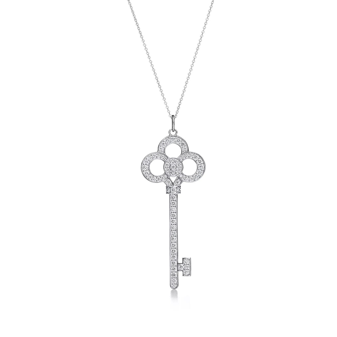 Key Pendant Necklace, White Gold Tone
