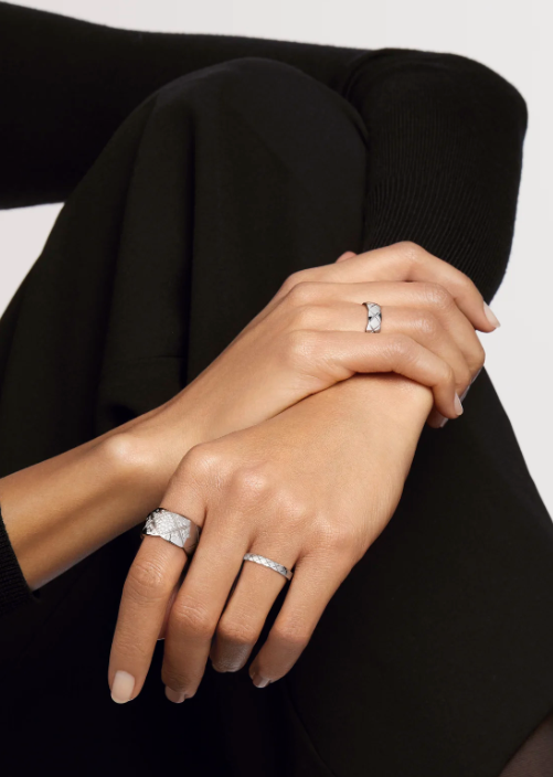 Quilted Pattern Ring, 18K, White Gold Tone, White