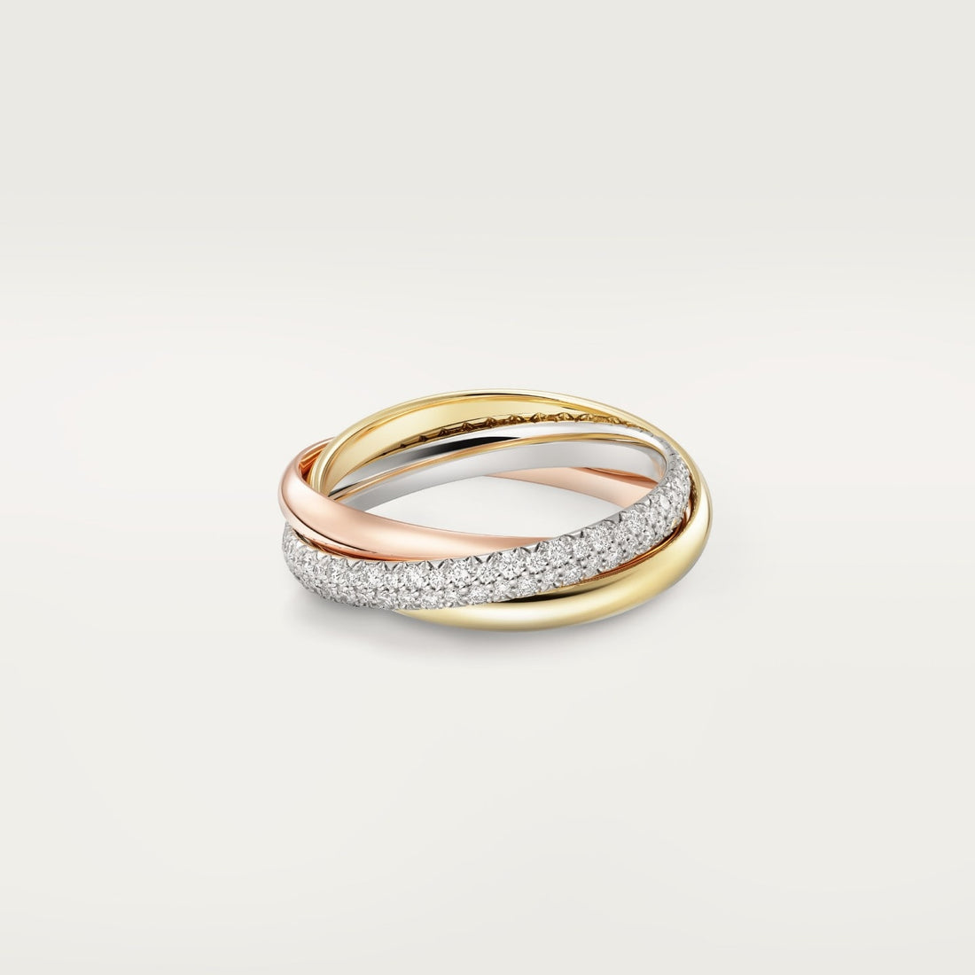Three-Band Rolling Ring, Stone-Set, Small Model, Rose Gold Tone