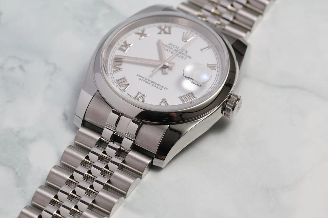 Classic Date Watch, White Gold Tone, Steel, White, 36 mm