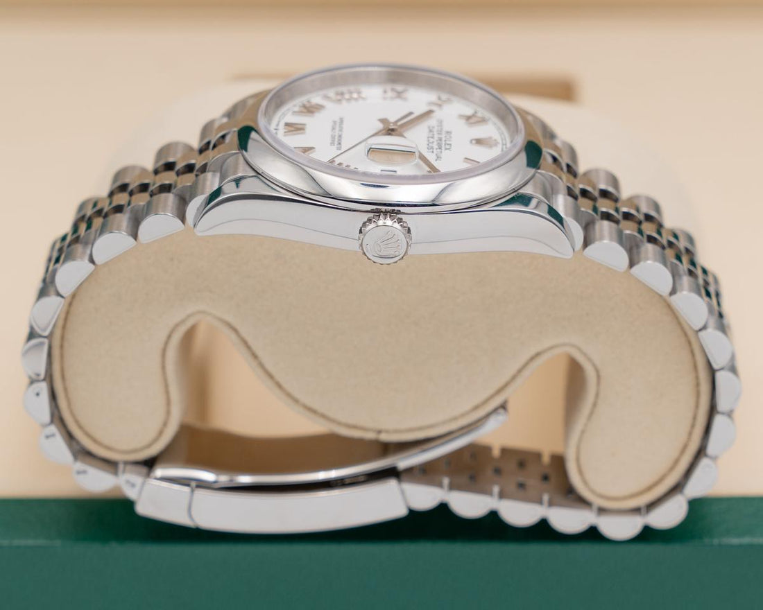 Classic Date Watch, White Gold Tone, Steel, White, 36 mm