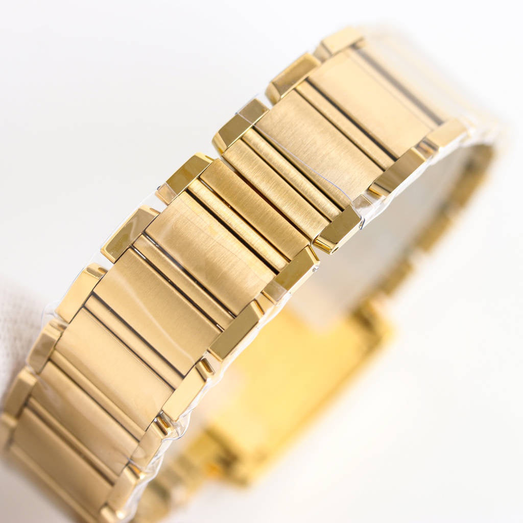 Rectangular Case Watch, Yellow Gold Tone, Stone-Set