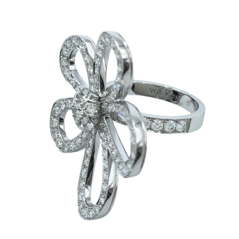 Openwork Flower Ring, White Gold Tone, Stone-Set, White