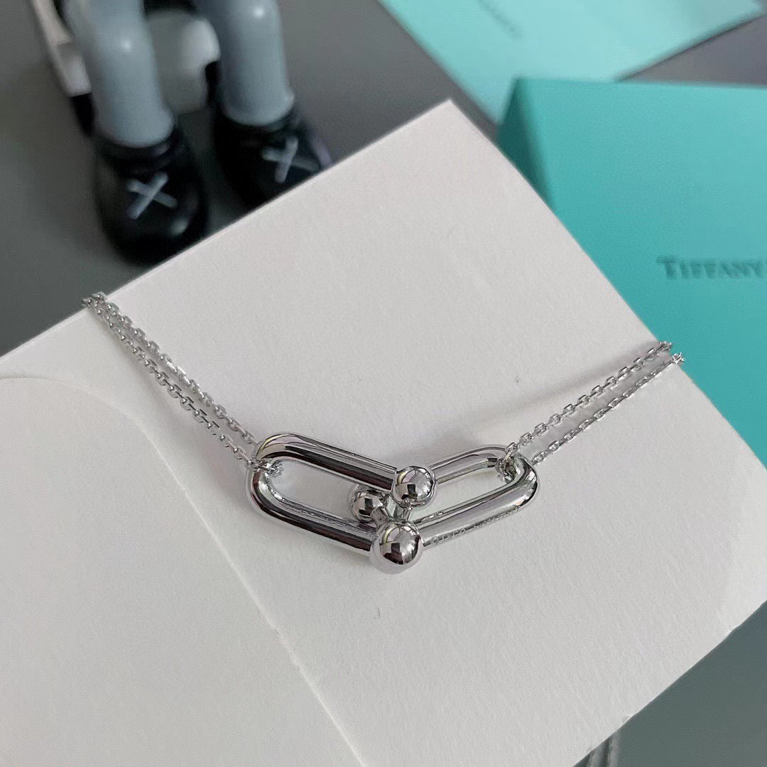 Link Pendant Necklace, White Gold Tone, White