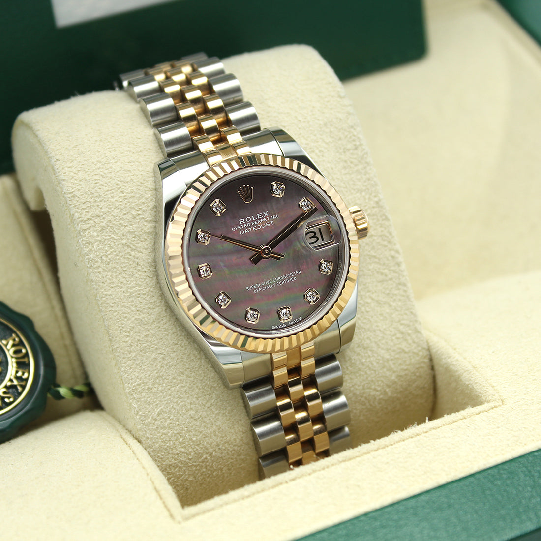 Classic Date Watch, Yellow Gold Tone, Steel, 31 mm