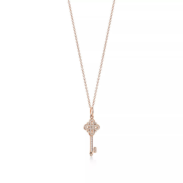 Key Pendant Necklace, Rose Gold Tone