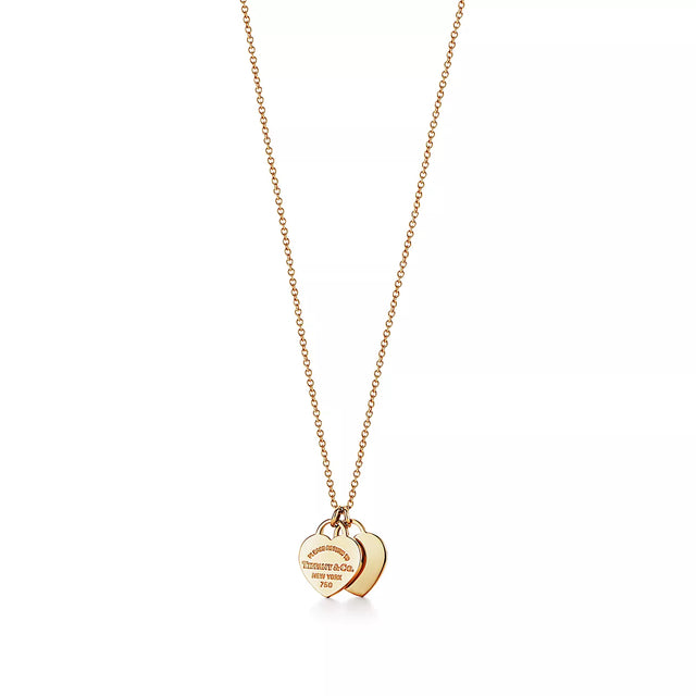 Double Heart Tag Pendant Necklace