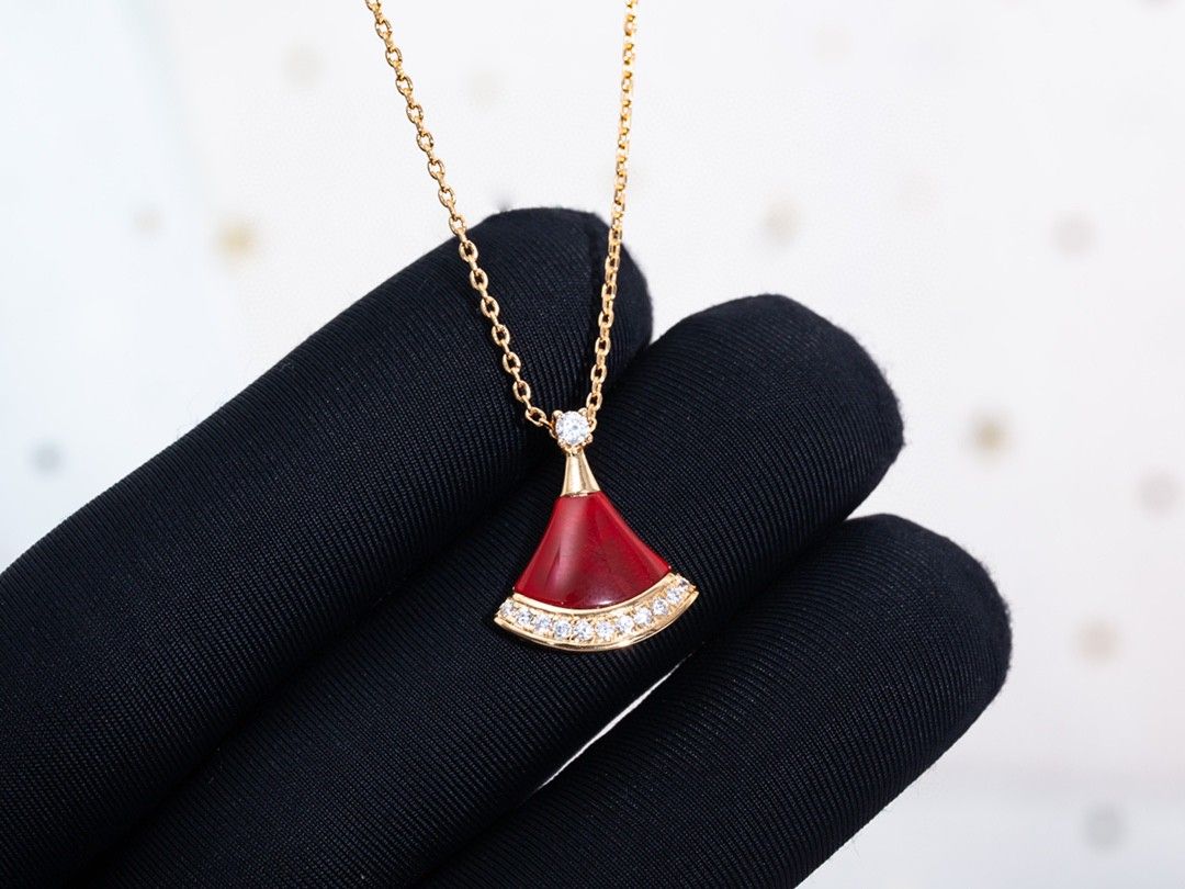 Fan-Motif Necklace, Rose Gold Tone, Stone-Set, Size S