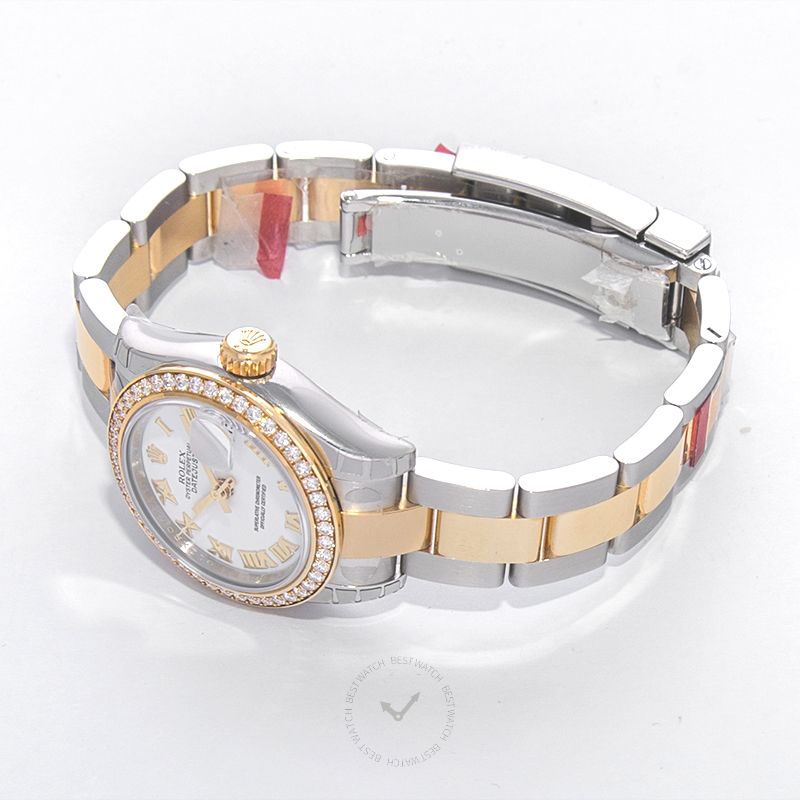 Classic Date Watch, Yellow Gold Tone, Stone-Set, 28 mm