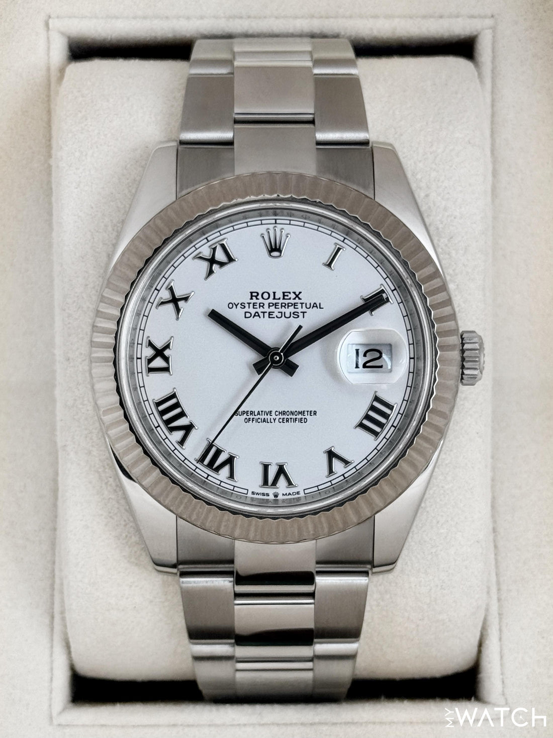 Classic Date Watch, White Gold Tone, Steel, White, 36-41 mm