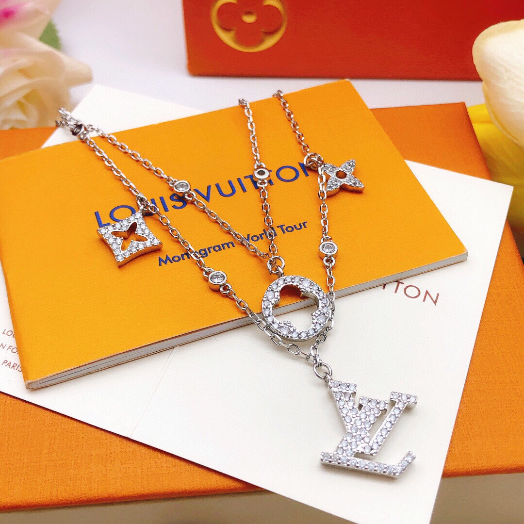 Double-Layer Chain Necklace, Silver Tone