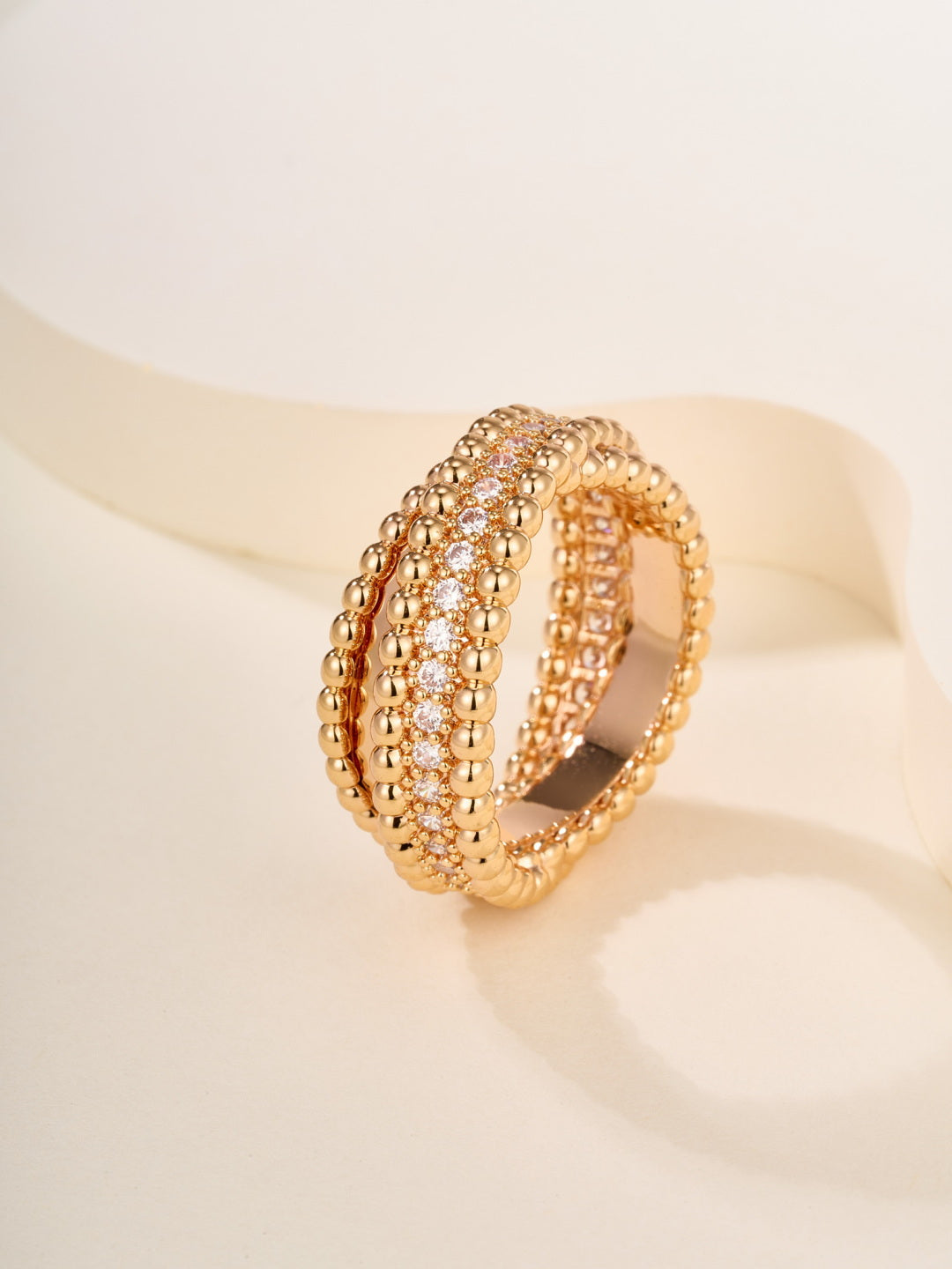 Beaded Band Ring, Stone-Set, Rose Gold Tone