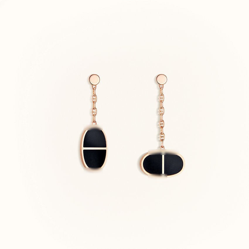 Chain-Link Earrings, Black Ceramic