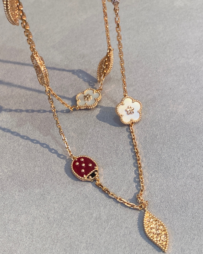 Butterfly Motif Necklace, 15 Motifs, Rose Gold Tone, Onyx