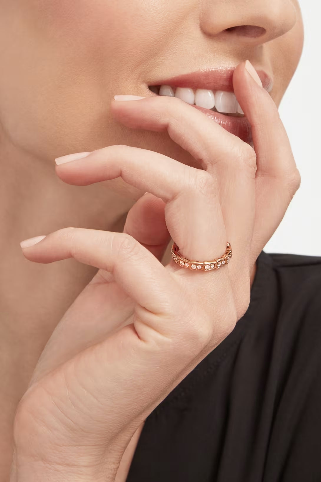 Snake-Scale Ring, Rose Gold Tone, Stone-Set