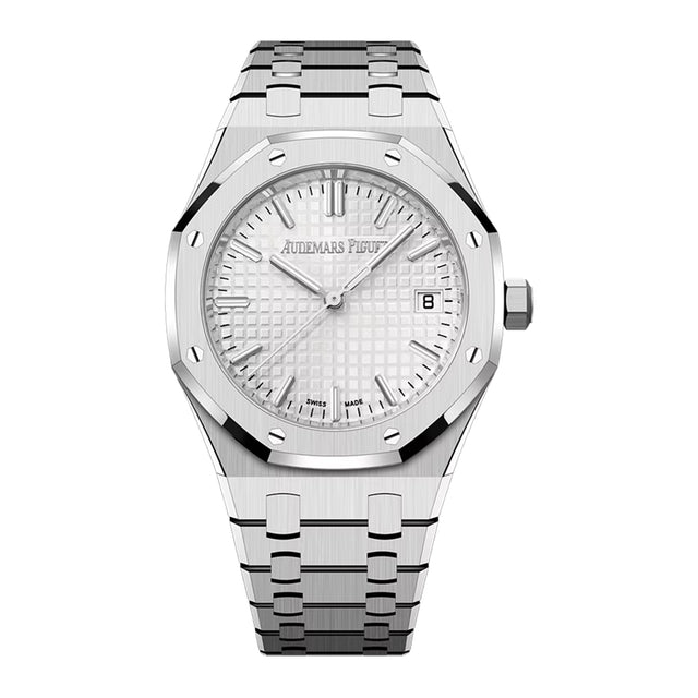 Octagonal Bezel Watch, White Gold Tone, White, 34 mm