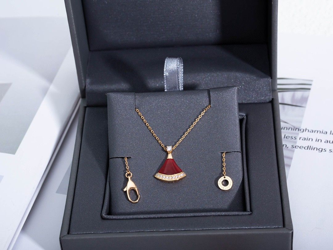 Fan-Motif Necklace, Rose Gold Tone, Stone-Set, Size S