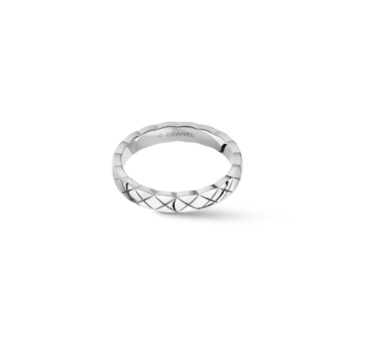 Quilted Pattern Ring, 18K, White Gold Tone, White