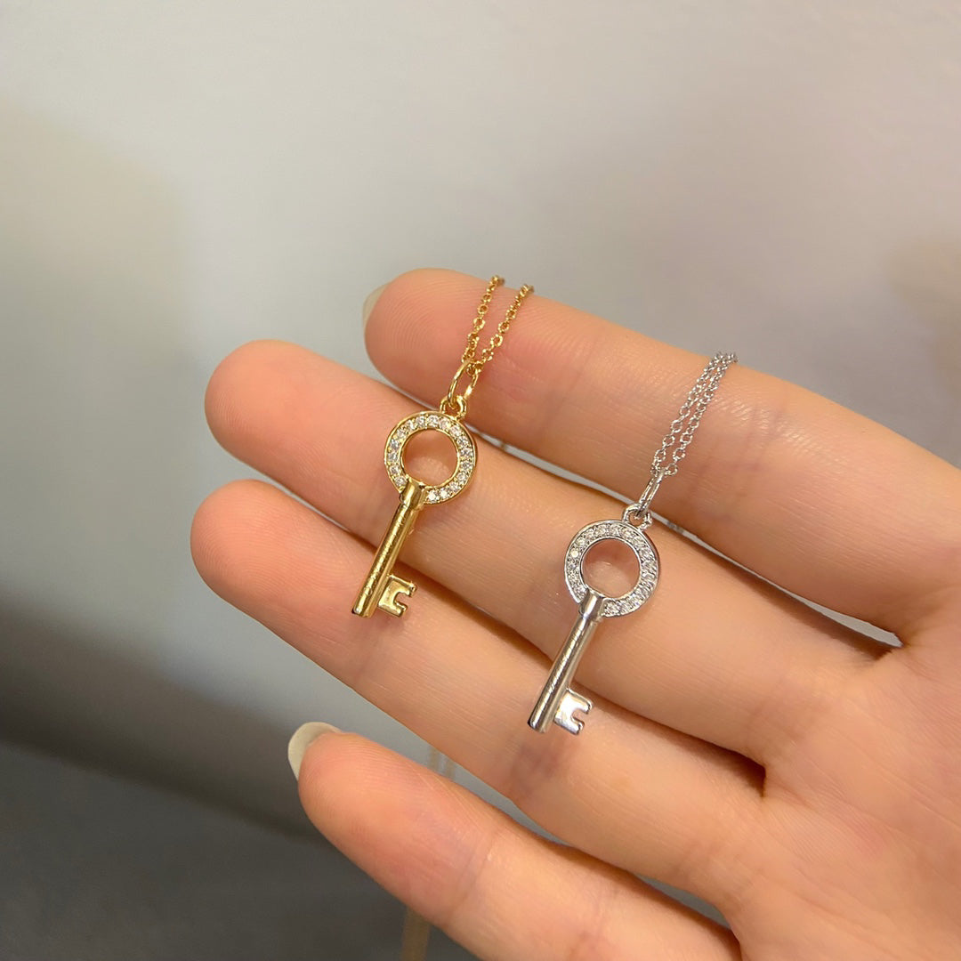 Key Pendant Necklace, Rose Gold Tone