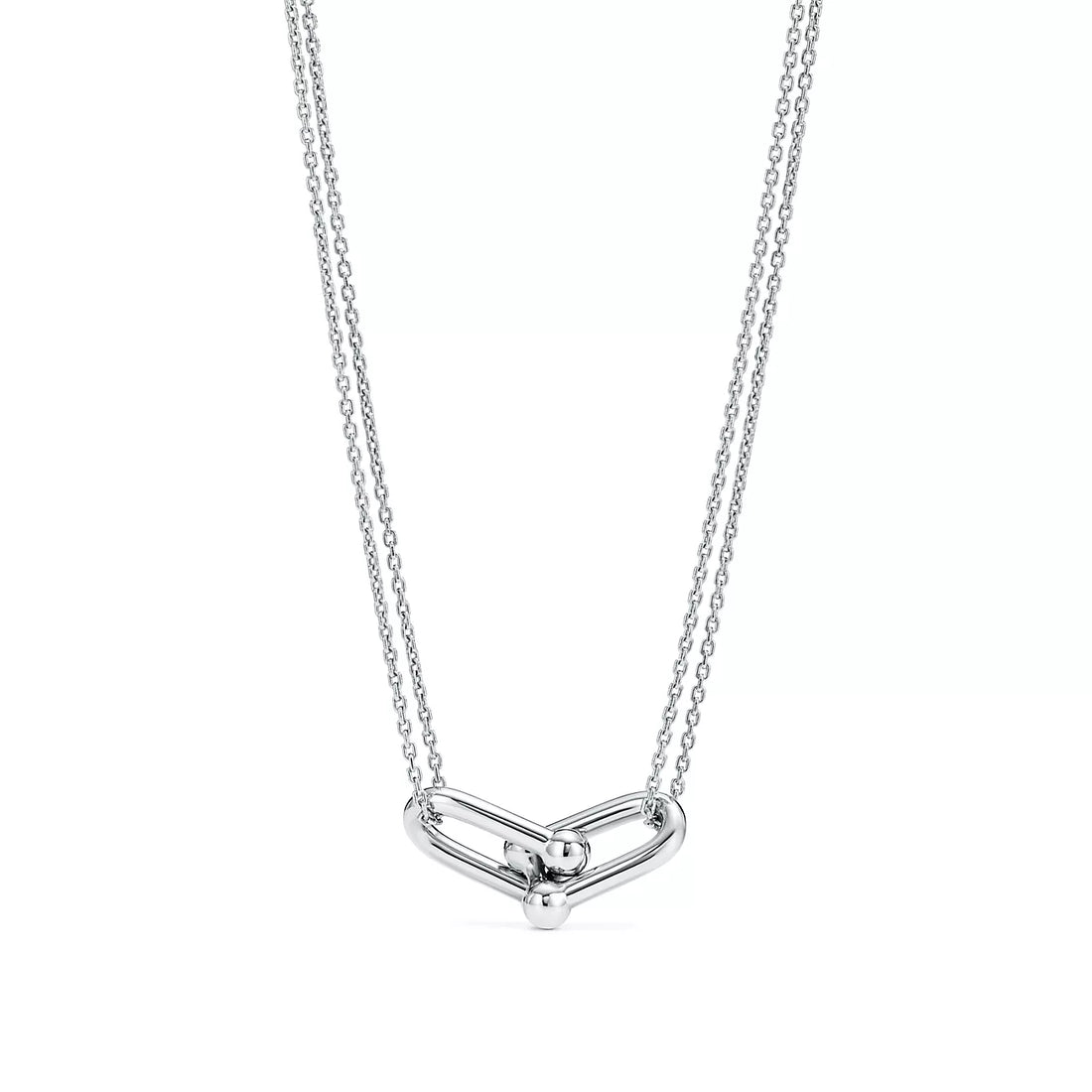 Link Pendant Necklace, White Gold Tone