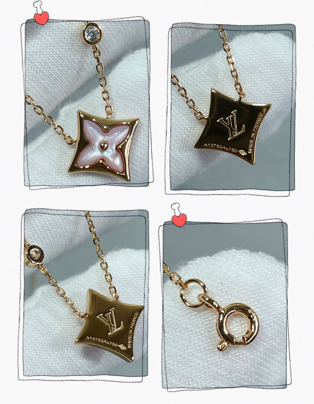 Star-Flower Pendant Necklace, Mother-of-Pearl, Stone-Set, Pink
