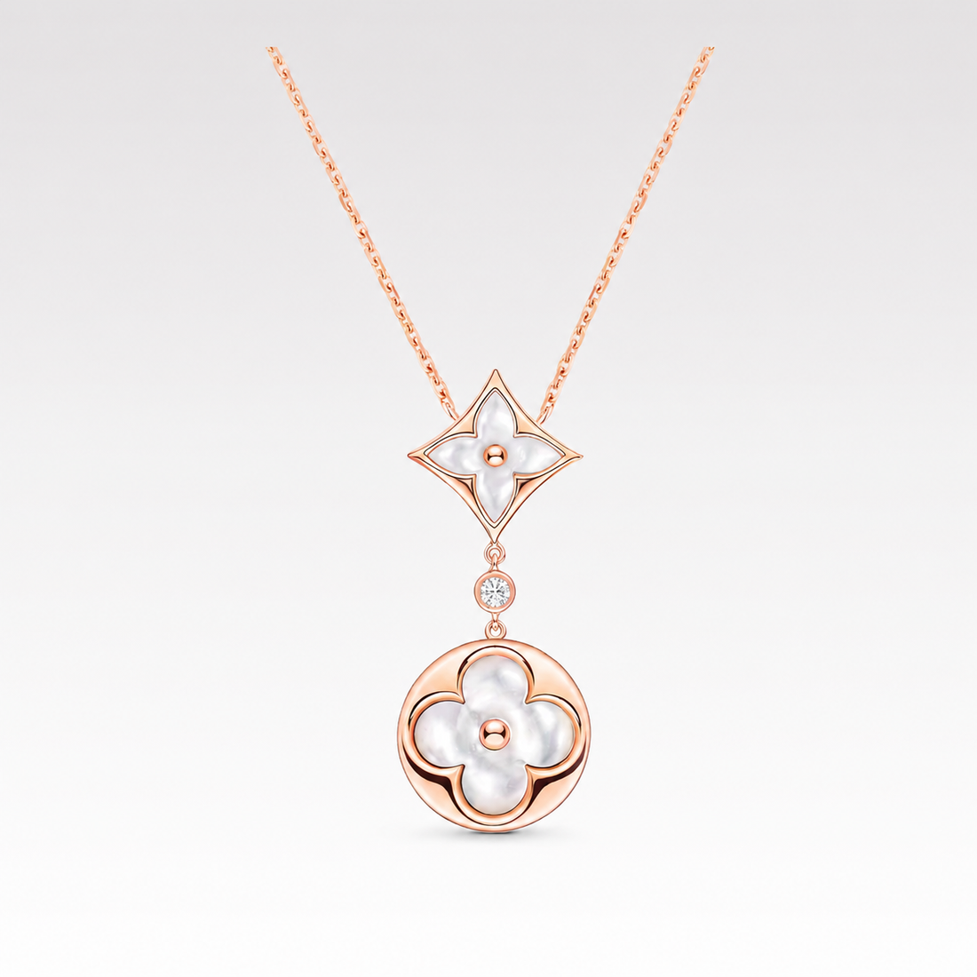 Flower Motif Necklace, Rose Gold Tone, Mother-of-Pearl, Stone-Set