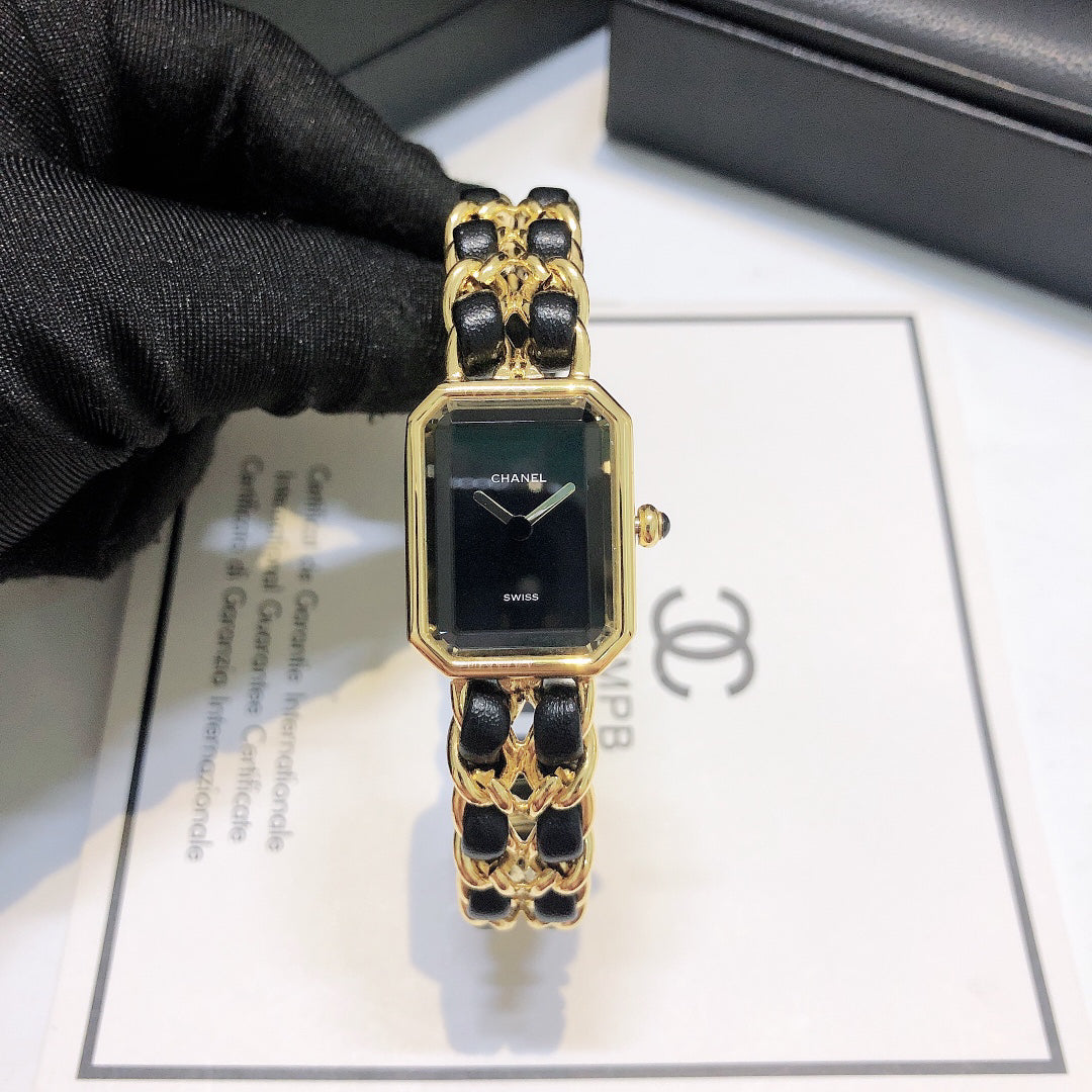 Octagonal Dial Watch, Yellow Gold Tone, Black