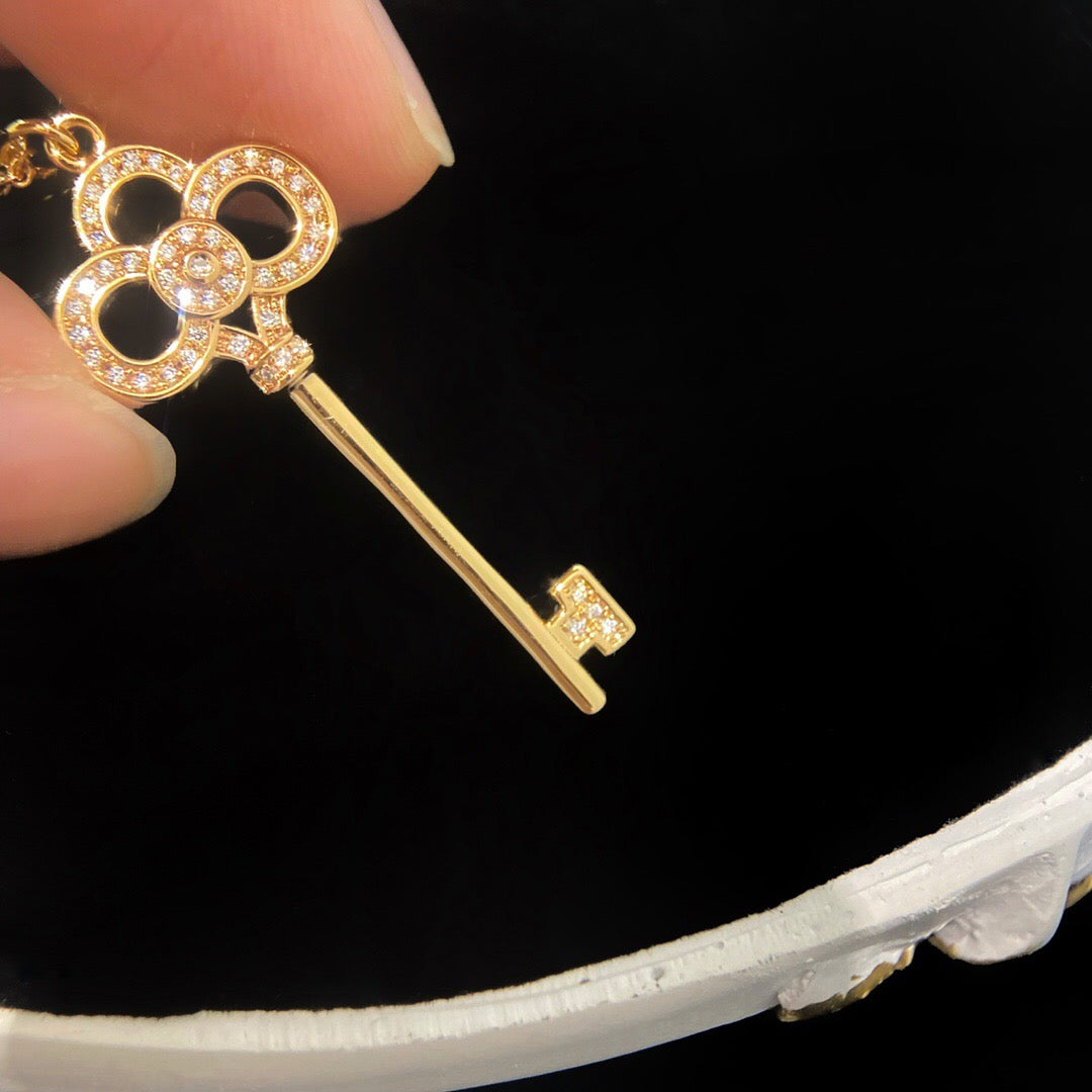 Key Pendant Necklace, White Gold Tone