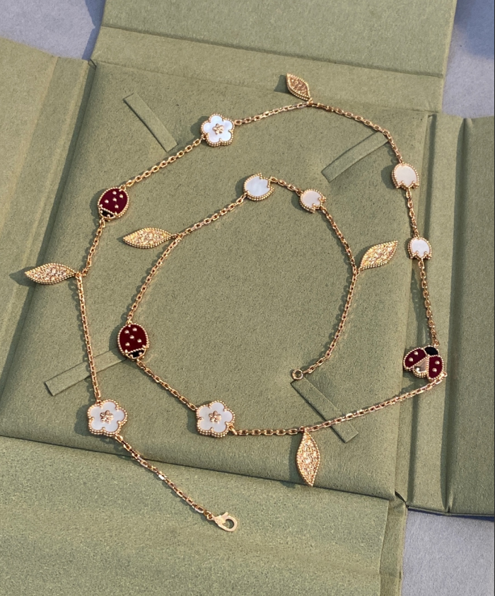 Butterfly Motif Necklace, 15 Motifs, Rose Gold Tone, Onyx