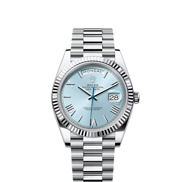 Day and Date Watch, Platinum Tone, 40 mm