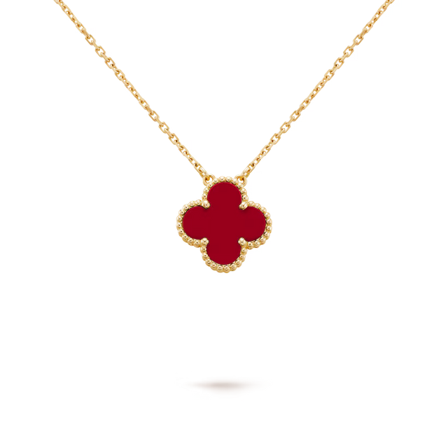 Quatrefoil Carnelian Pendant Necklace, 18K Yellow Gold Plated
