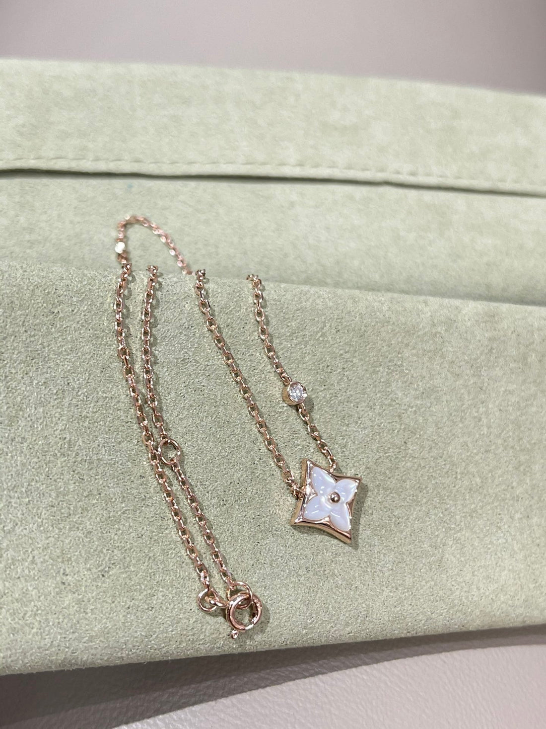 Star-Flower Pendant Necklace, Rose Gold Tone, Mother-of-Pearl, Stone-Set