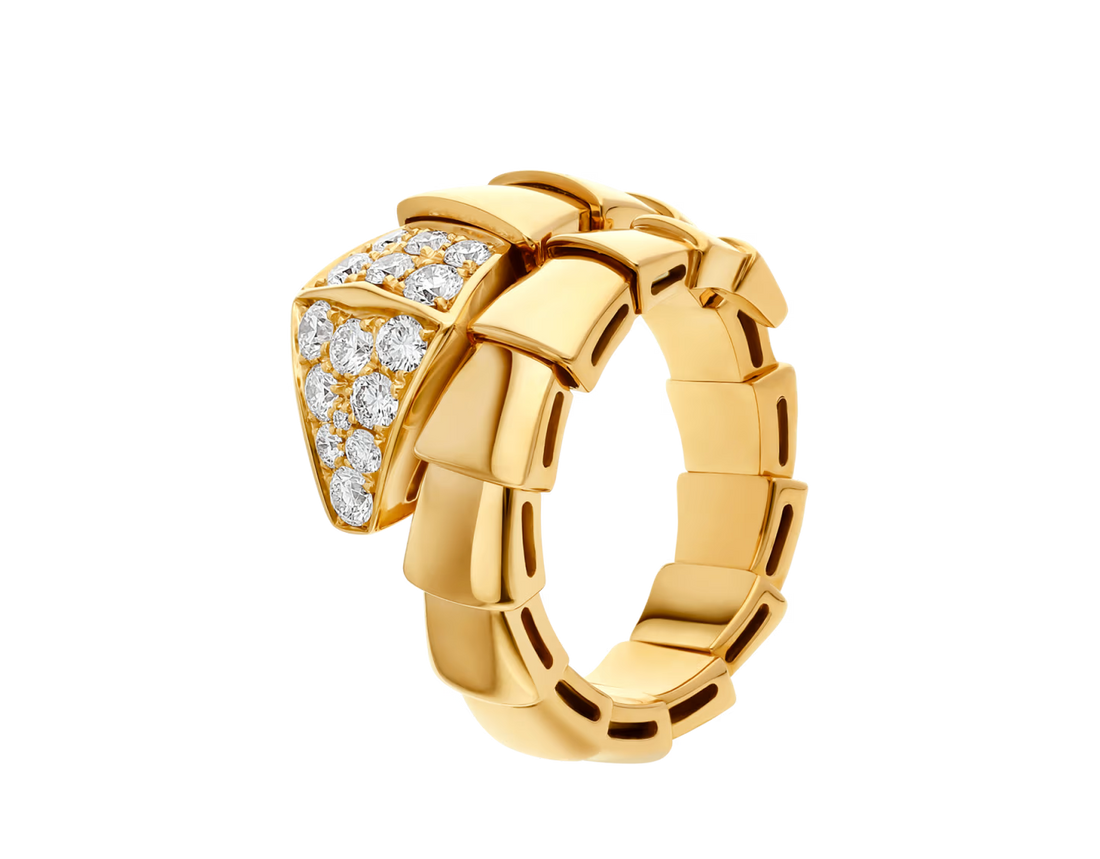 Snake-Scale Ring, Yellow Gold Tone, Stone-Set