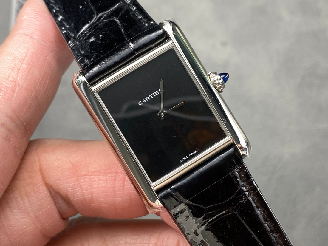 Rectangular Case Watch, White Gold Tone, White, Large Model