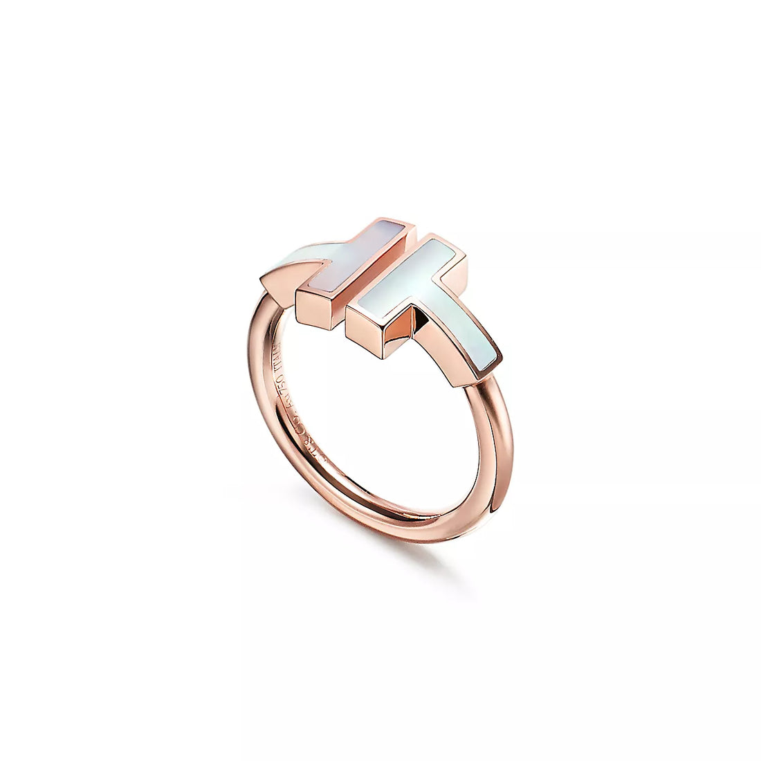 T-Motif Ring, Stone-Set, Rose Gold Tone